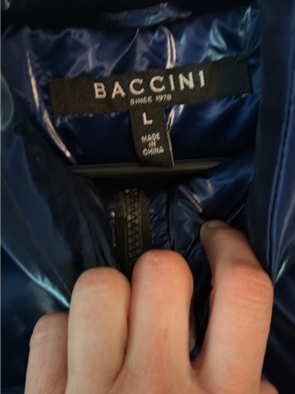 Baccini Glossy Navy Puffer Jacket - Picture 3 of 4